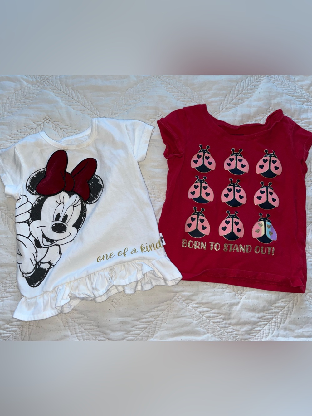 Minnie Mouse White Ruffled Tee & Lady Bugs print tee - Size 2T